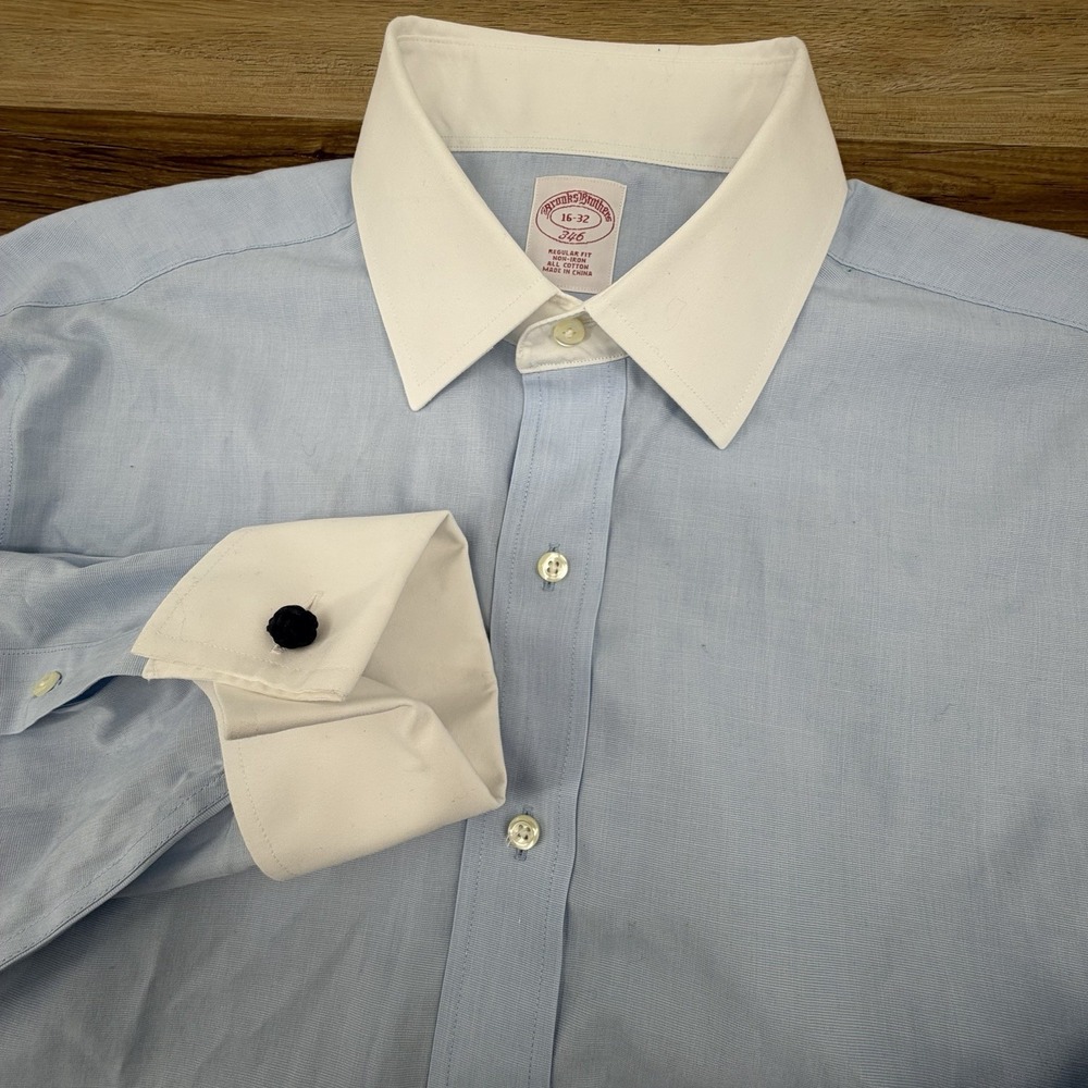 Brooks Brothers Regular Fit Long Sleeve Dress Shirt Men's 16 32 Blue French Cuff